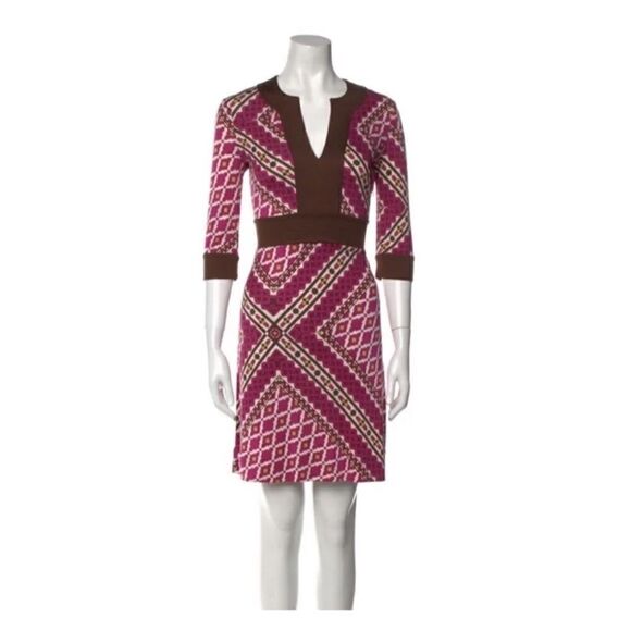 Tory Burch 100% Silk Tunic Pink Geometric Design Dress Size M - Picture 1 of 10